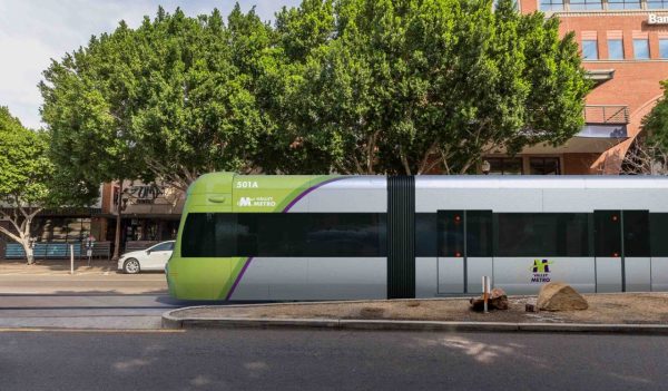 LRT vehicle at street level