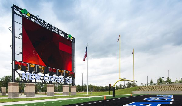 The scoreboard at the football stadium