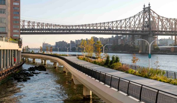 The pathway with views of the river and bridge