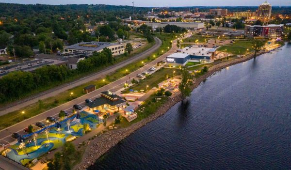 Aerial view of riverfront