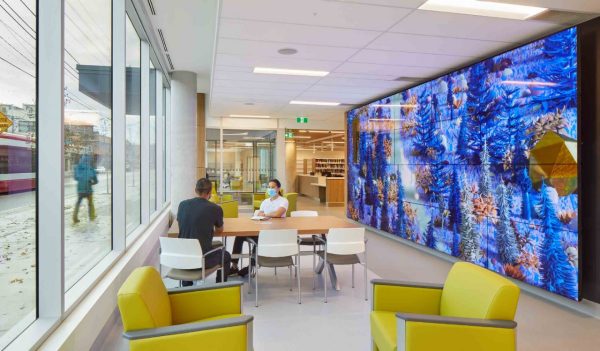 Staff sitting area with wall mural