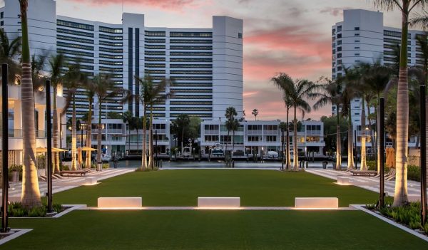 Courtyard lit up at night