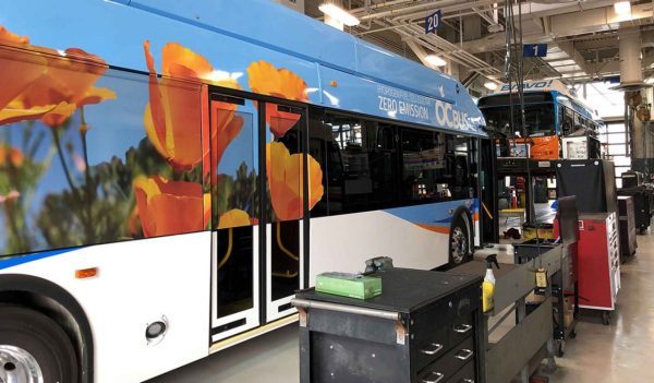 Bus in maintenance facility.