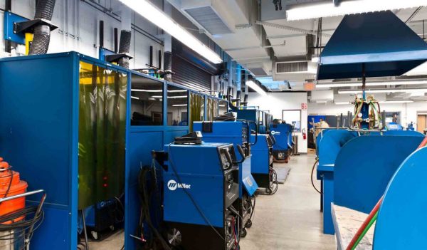 View of welding work area with equipment.