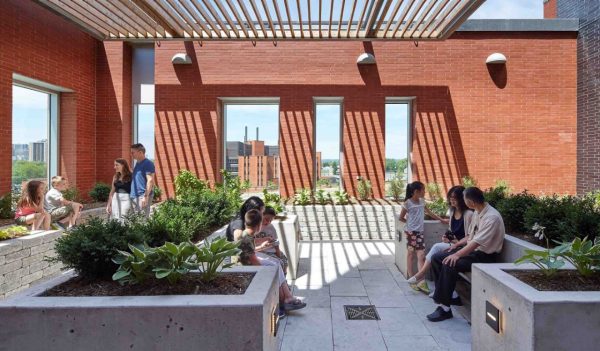 Outside atrium sitting area for families.