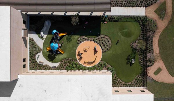 Aerial view of outdoor play area at an elementary school.